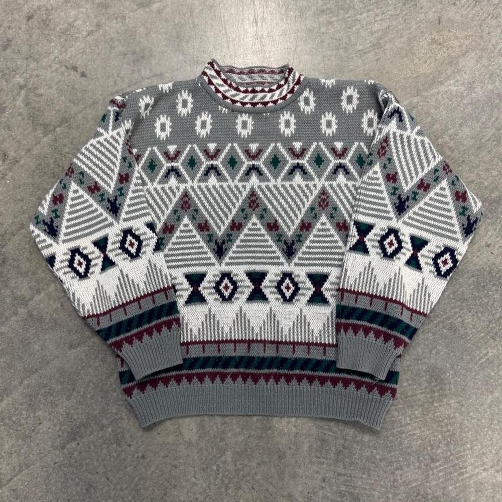 Vintage 80's Patterned Knit Swetaer Brandon Mountaim Tribal Pattern Acrylic S